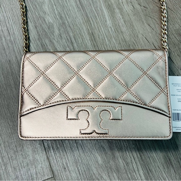 Tory Burch Savannah Chain Flat Wallet Rose Gold Crossbody Bag - Picture 3 of 11